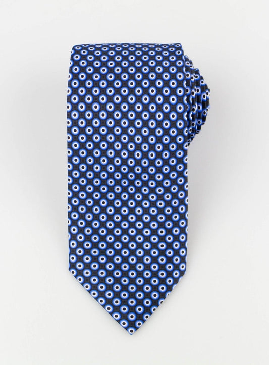 Blue With Circle Pattern 100% Silk Neck Tie