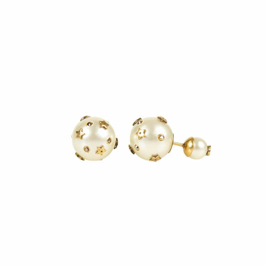 White Antique Gold Mini Star Tribales Earrings