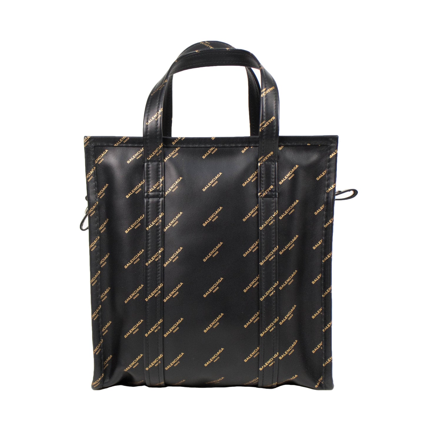 Black Leather All Over Logo Bazar Shopper Tote Bag