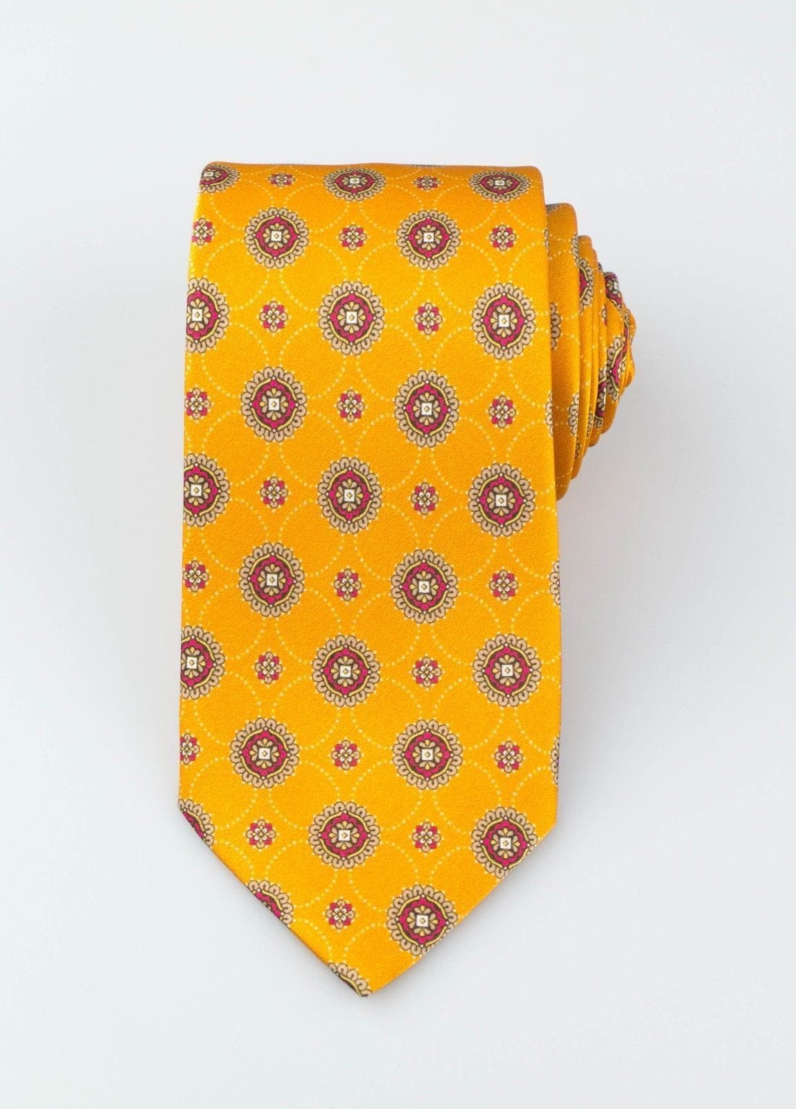 Yellow With Floral Pattern 100% Silk Neck Tie