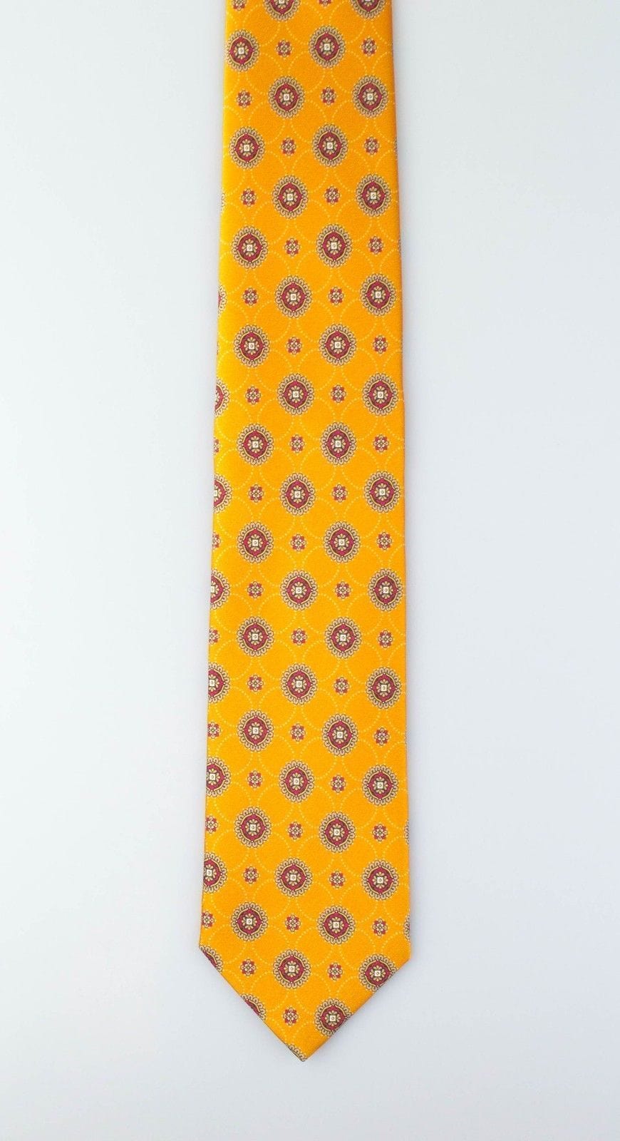 Yellow With Floral Pattern 100% Silk Neck Tie
