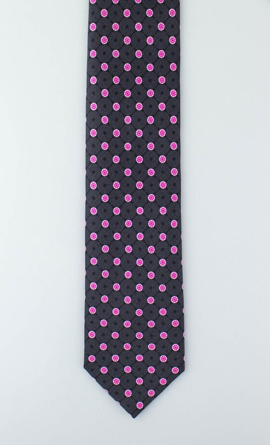 Black With Floral Pattern 100% Silk Neck Tie