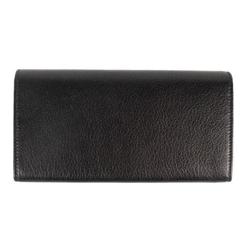 Black Leather Metallic Money Zip Around Clutch Wallet