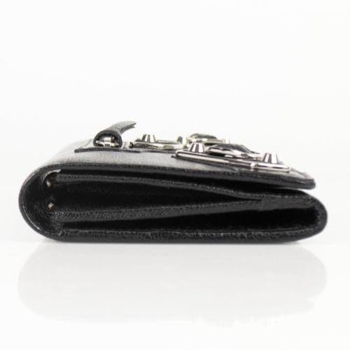 Black Leather Metallic Money Zip Around Clutch Wallet