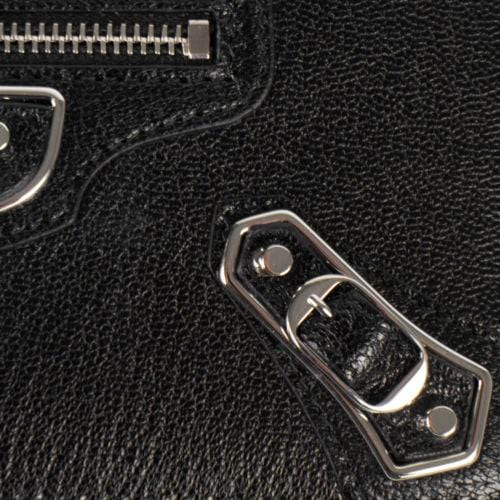 Black Leather Metallic Money Zip Around Clutch Wallet