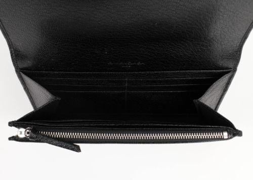 Black Leather Metallic Money Zip Around Clutch Wallet