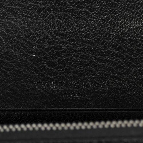 Black Leather Metallic Money Zip Around Clutch Wallet