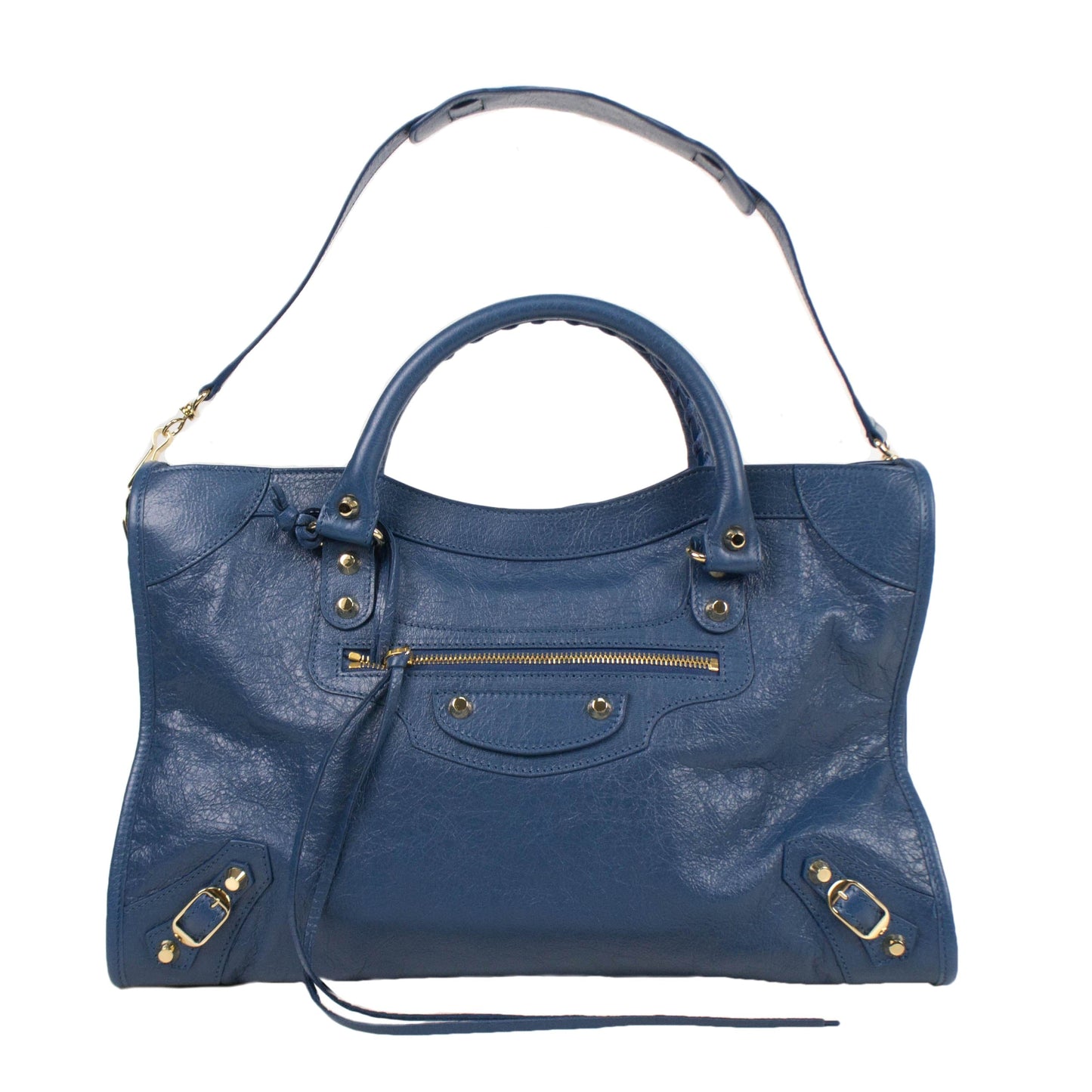 Blue Leather Classic City Arena Shoulder Bag