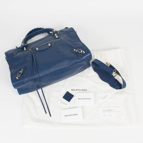 Blue Leather Classic City Arena Shoulder Bag