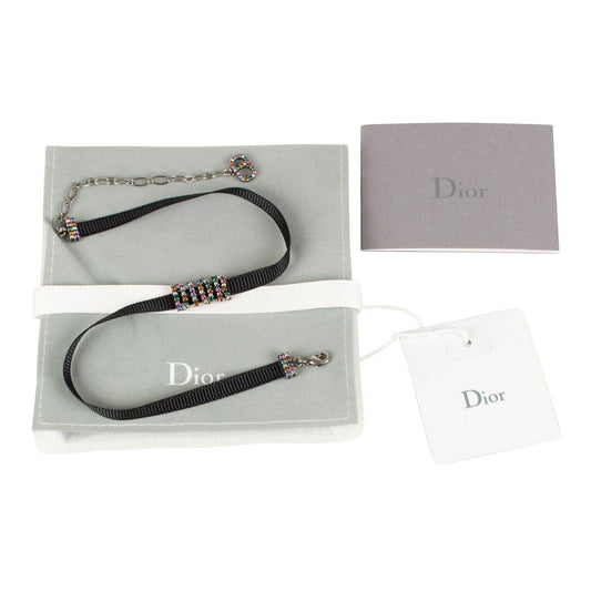 Black Multi-Color 'Dior' Ribbon Strass Choker Necklace