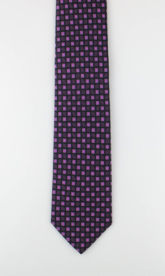 Black With Geometric Pattern 100% Silk Neck Tie