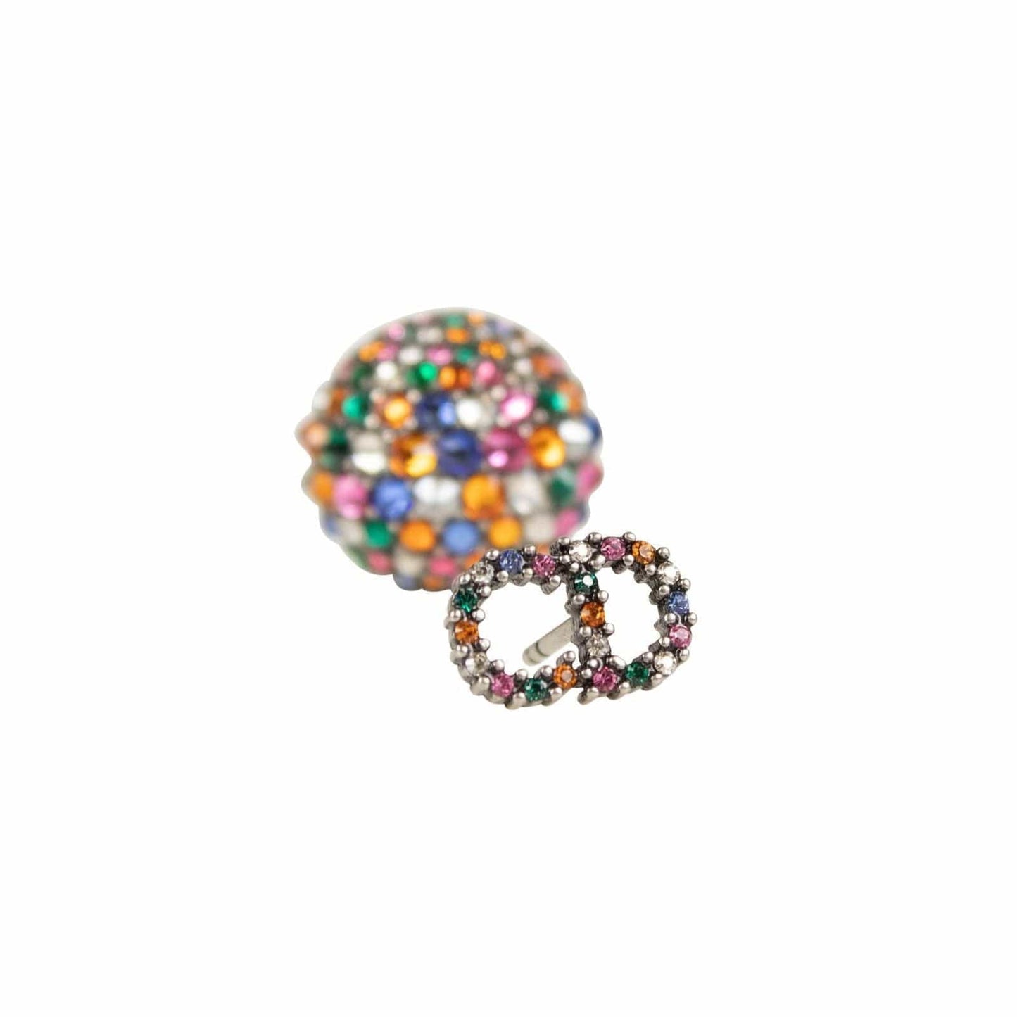 Antique Silver/Multi-Color Asymmetrical Strass Earrings