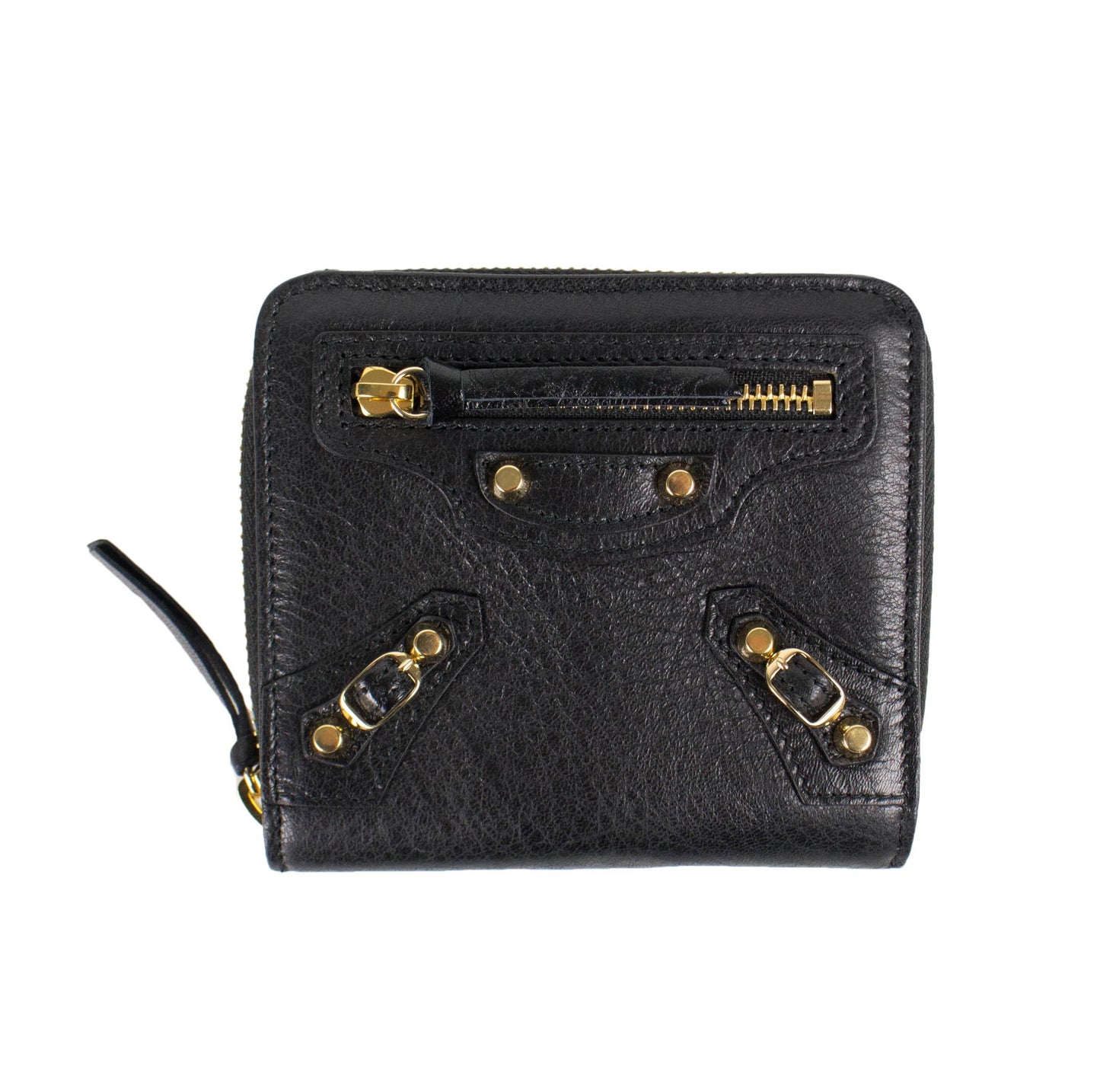 Black Leather Classic Bizar Zip Around Bi-Fold Wallet