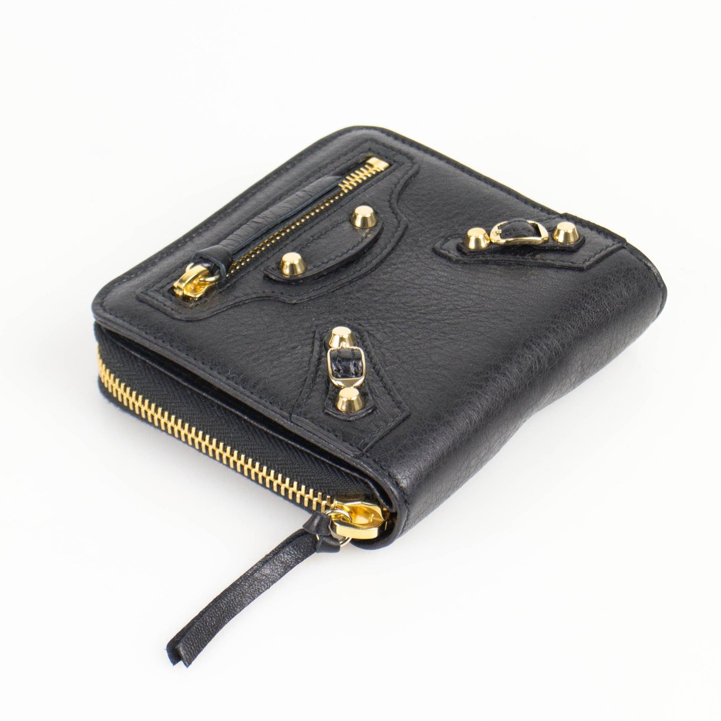 Black Leather Classic Bizar Zip Around Bi-Fold Wallet