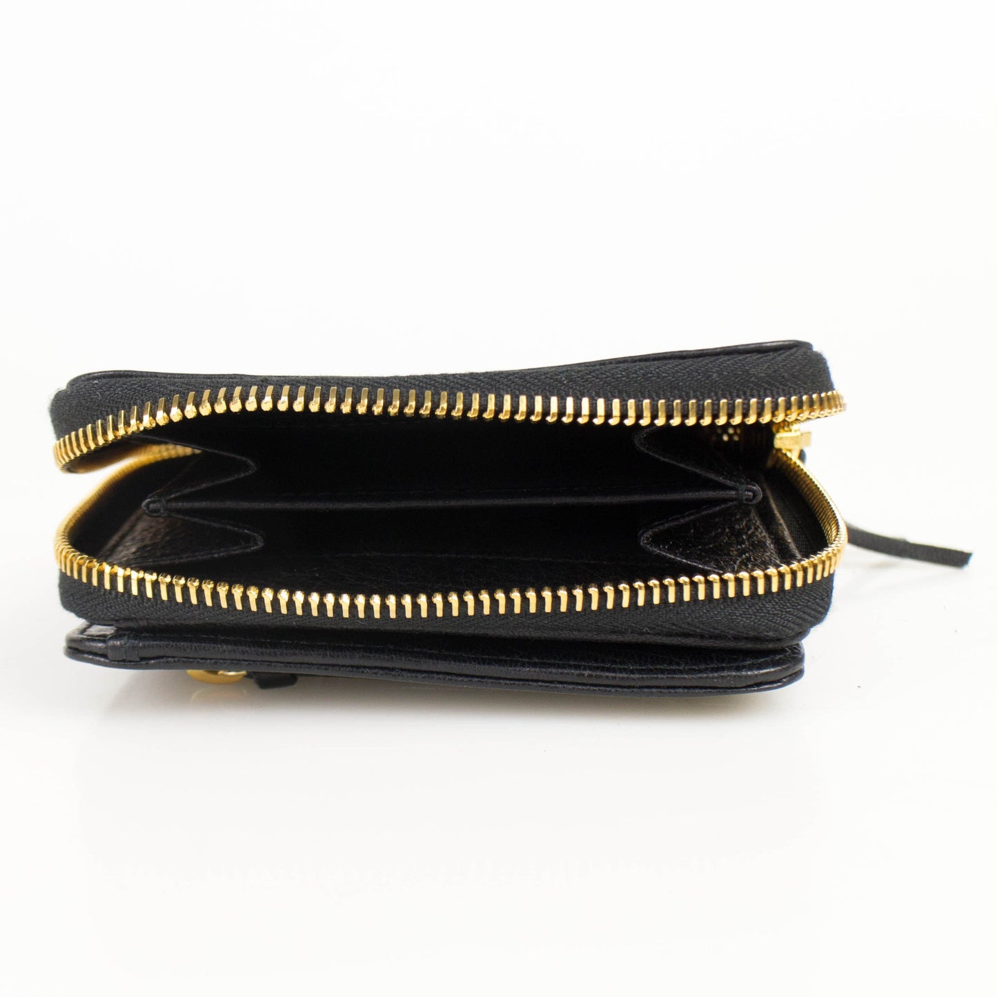 Black Leather Classic Bizar Zip Around Bi-Fold Wallet