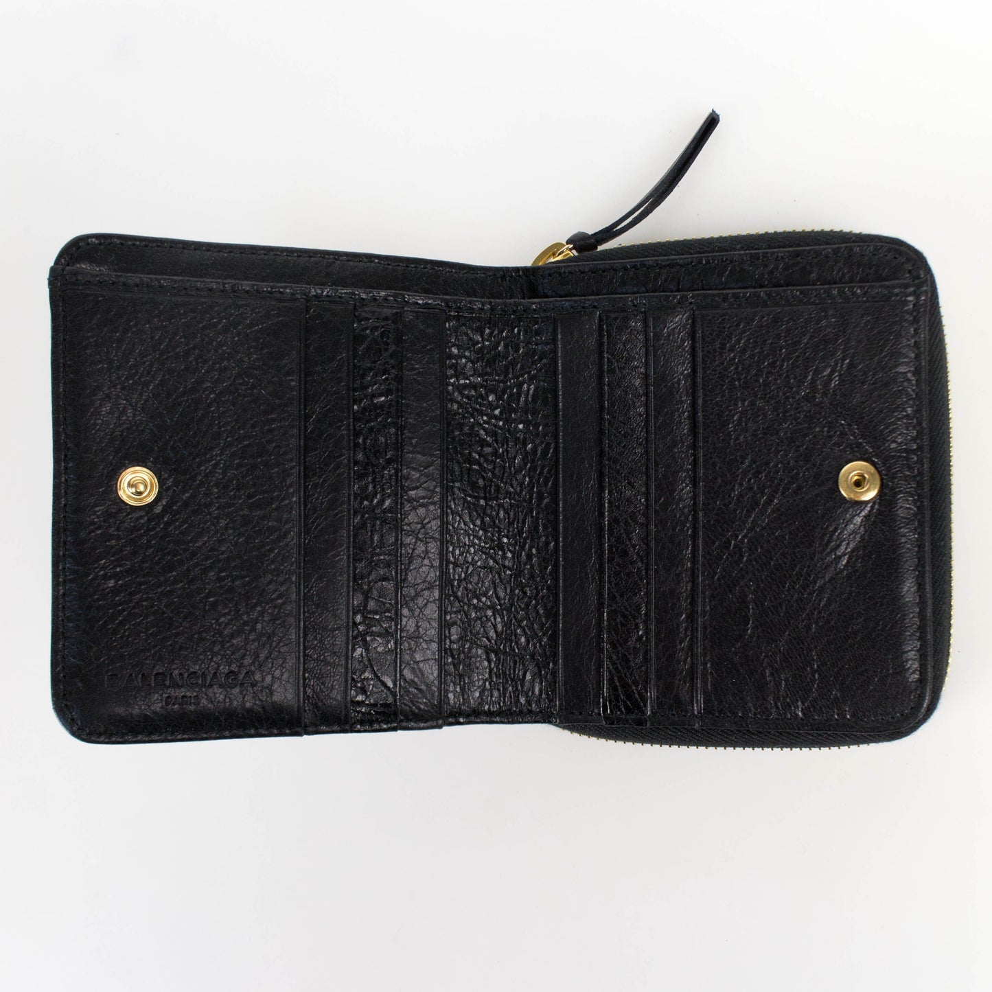 Black Leather Classic Bizar Zip Around Bi-Fold Wallet