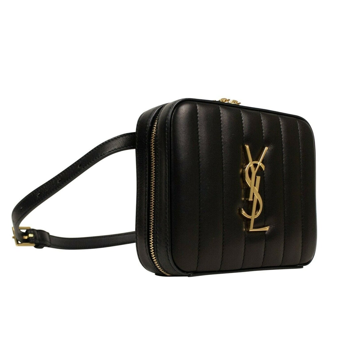 Vicky Quilted Leather YSL Monogram Belt Bum Bag - Black