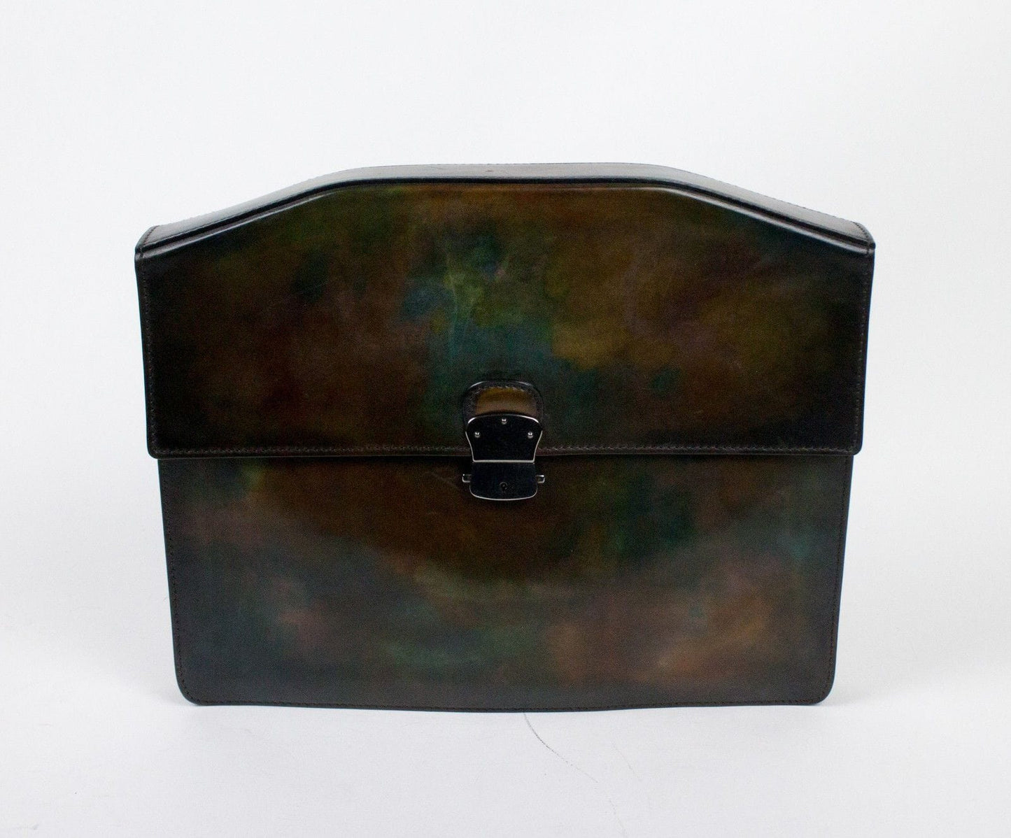 Medium Leather Portfolio Attache Briefcase - Brown / Green