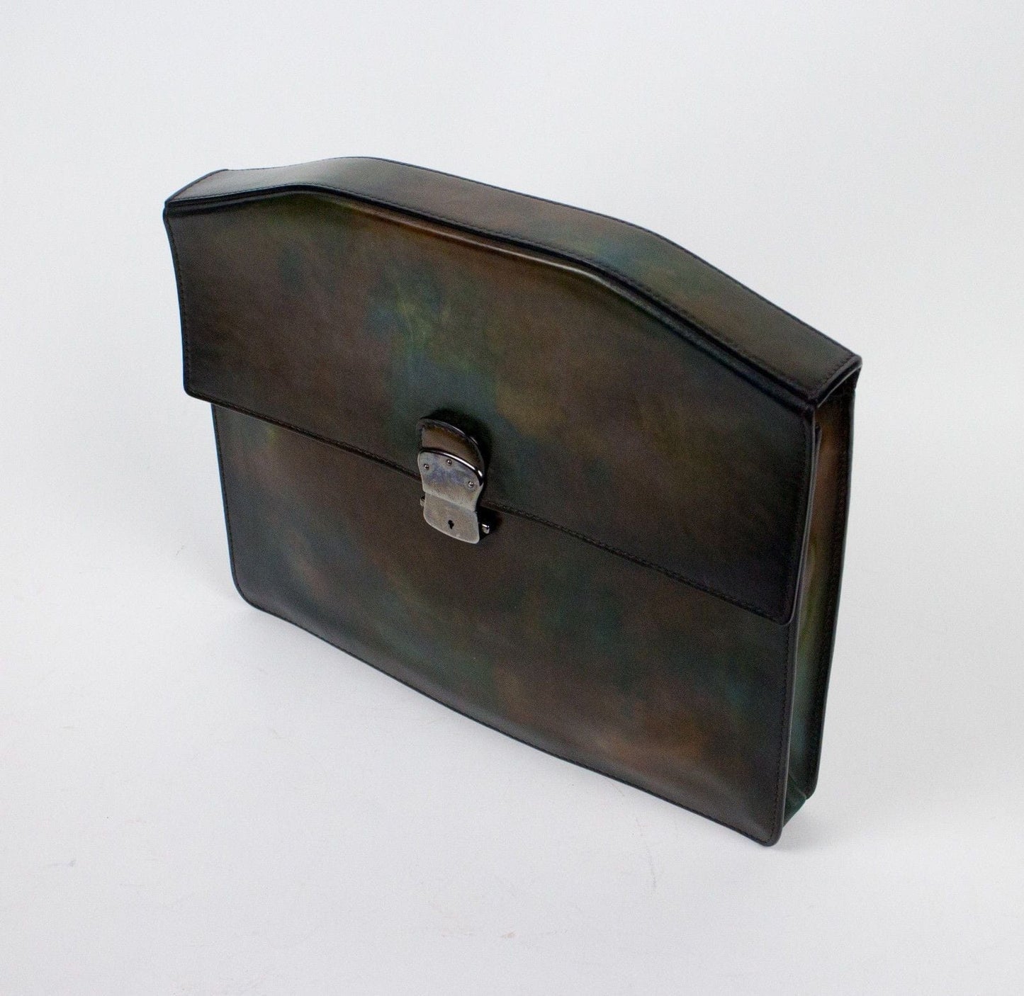 Medium Leather Portfolio Attache Briefcase - Brown / Green