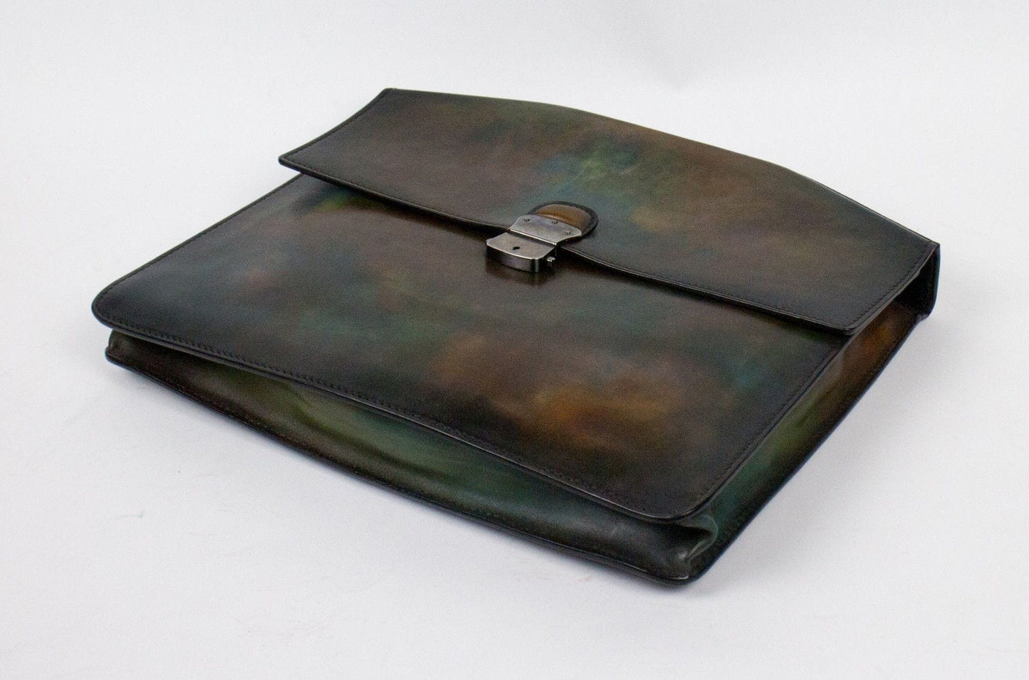 Medium Leather Portfolio Attache Briefcase - Brown / Green