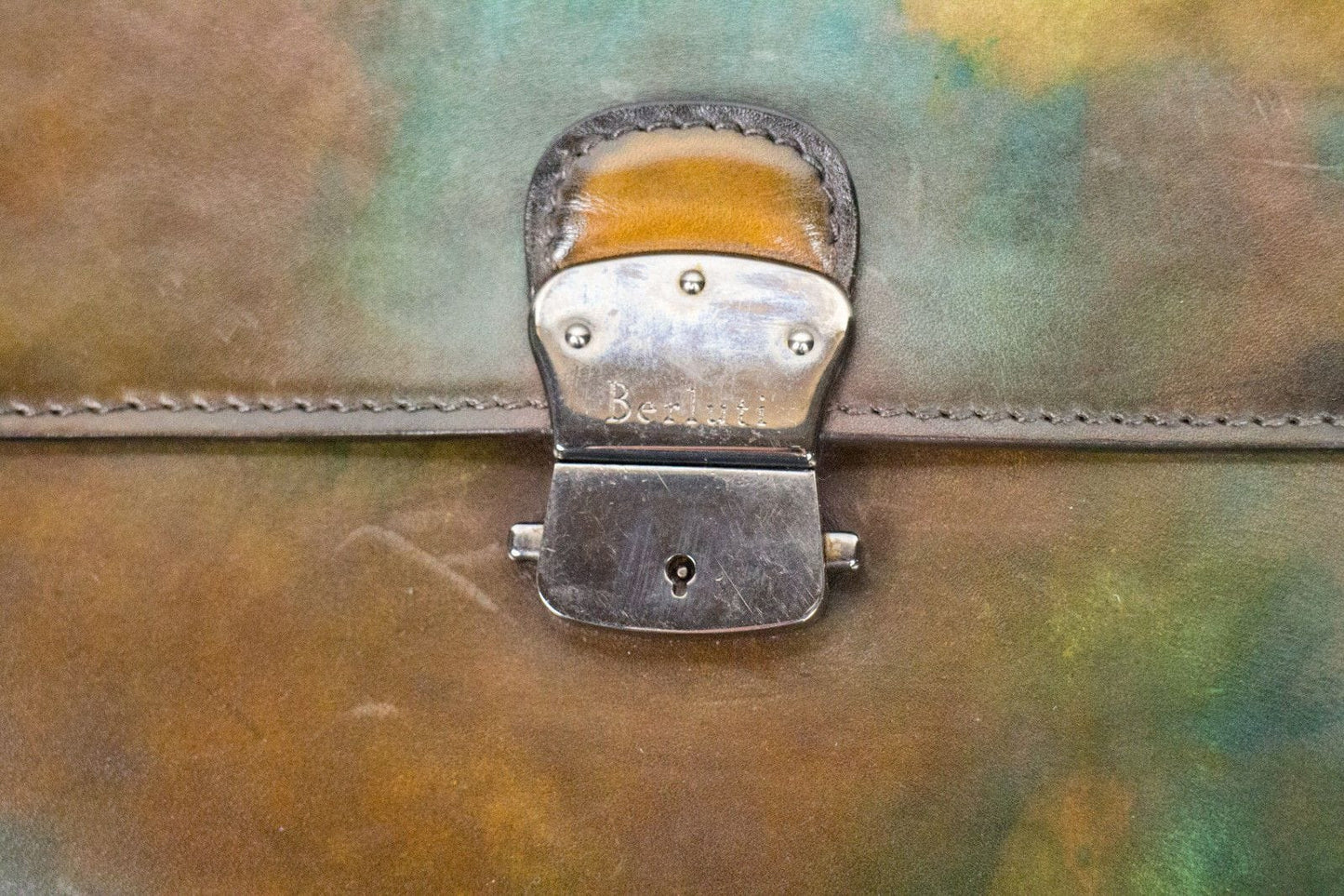 Medium Leather Portfolio Attache Briefcase - Brown / Green