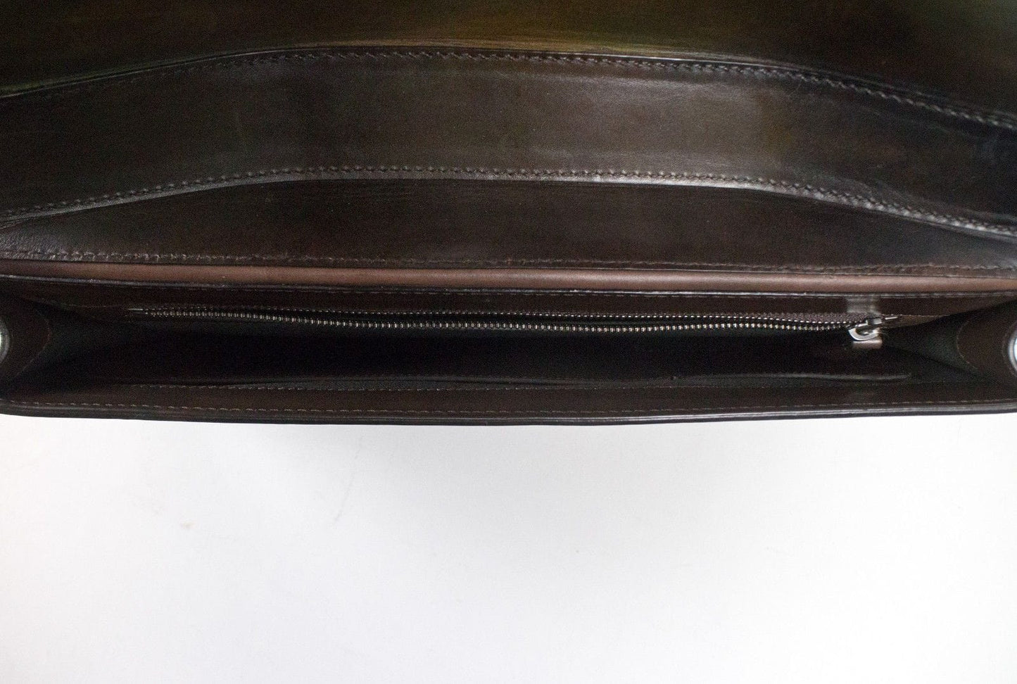 Medium Leather Portfolio Attache Briefcase - Brown / Green