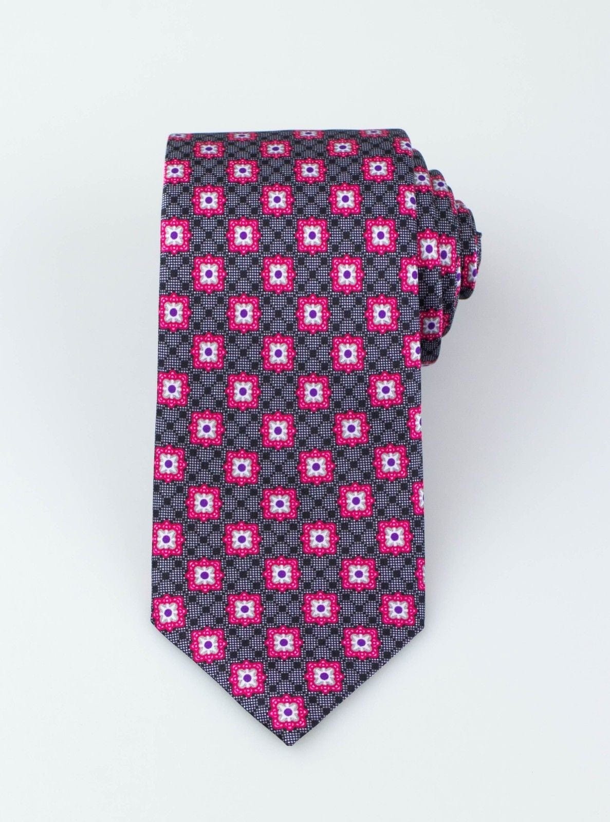 Black With Geometric Pattern 100% Silk Neck Tie
