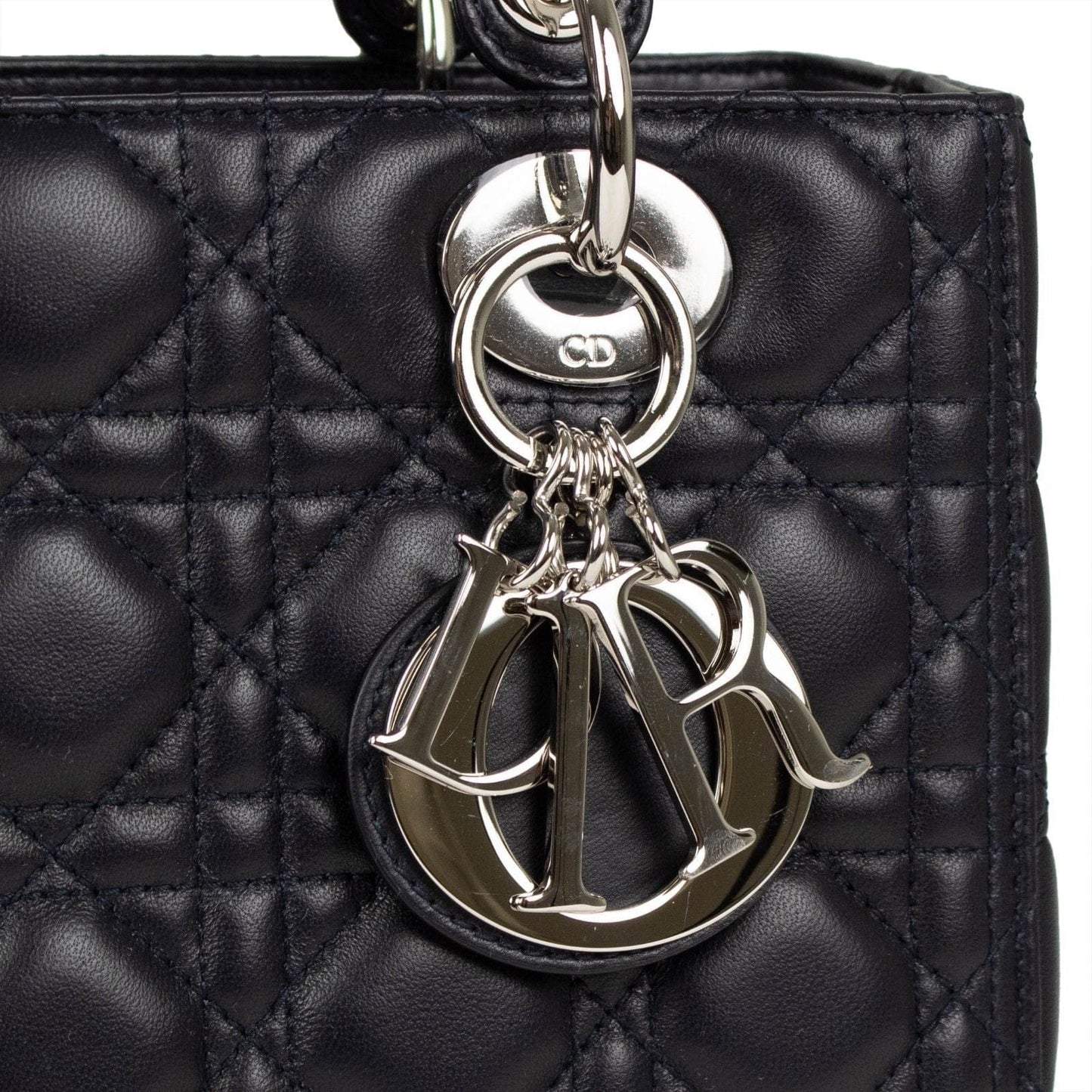 Lady Dior Cannage Leather Shoulder Bag - Navy Blue