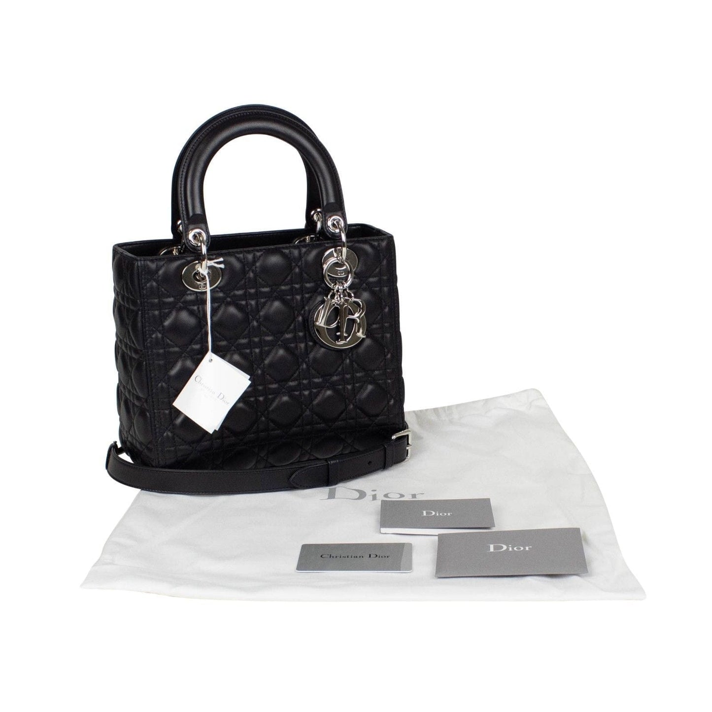 Lady Dior Cannage Leather Shoulder Bag - Navy Blue