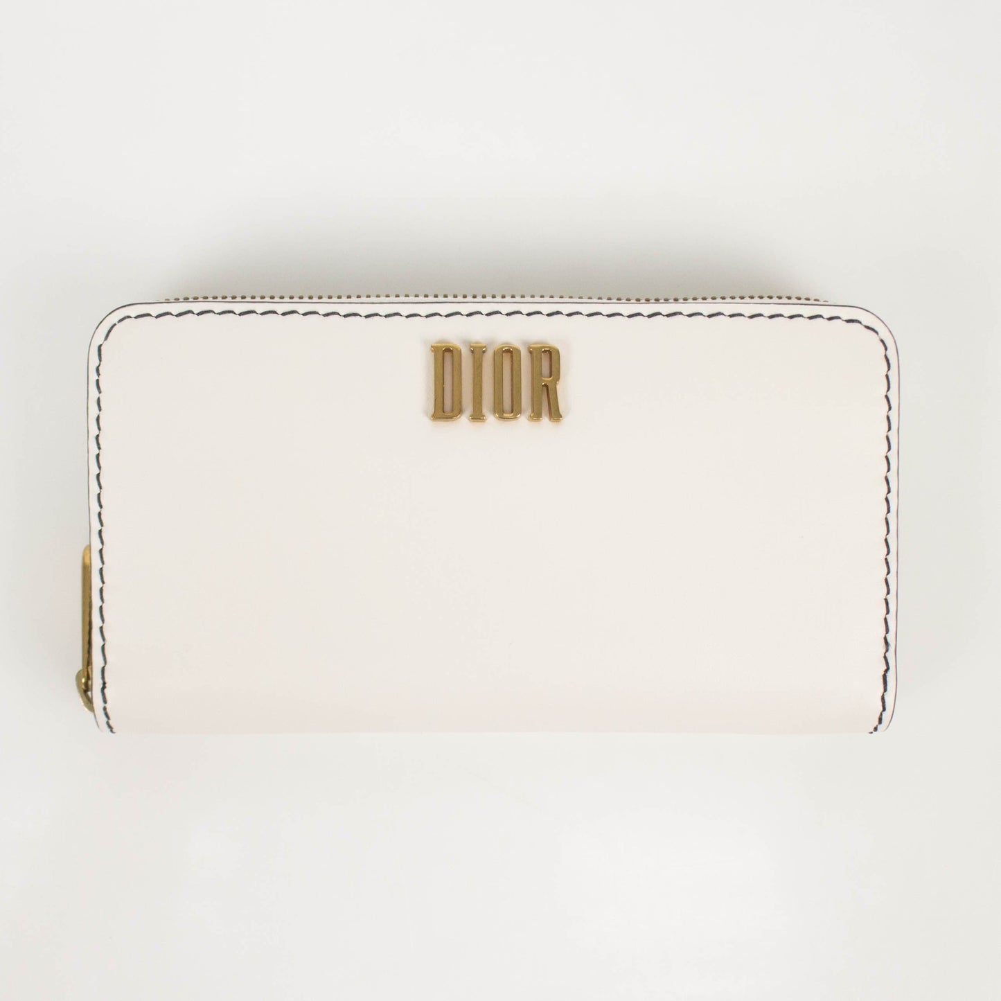 White Leather Zip Around Wallet Clutch