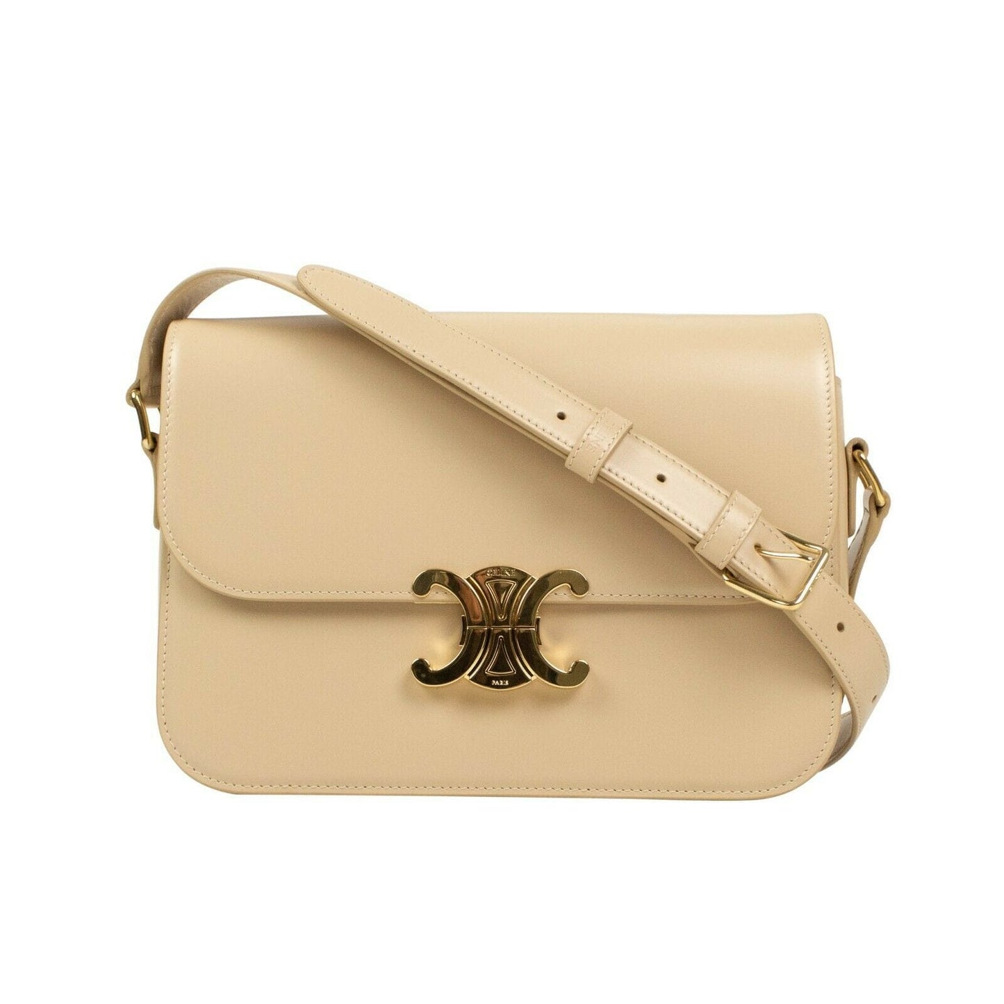 Shiny Calfskin Leather Medium Triomphe Cross Body Bag - Nude