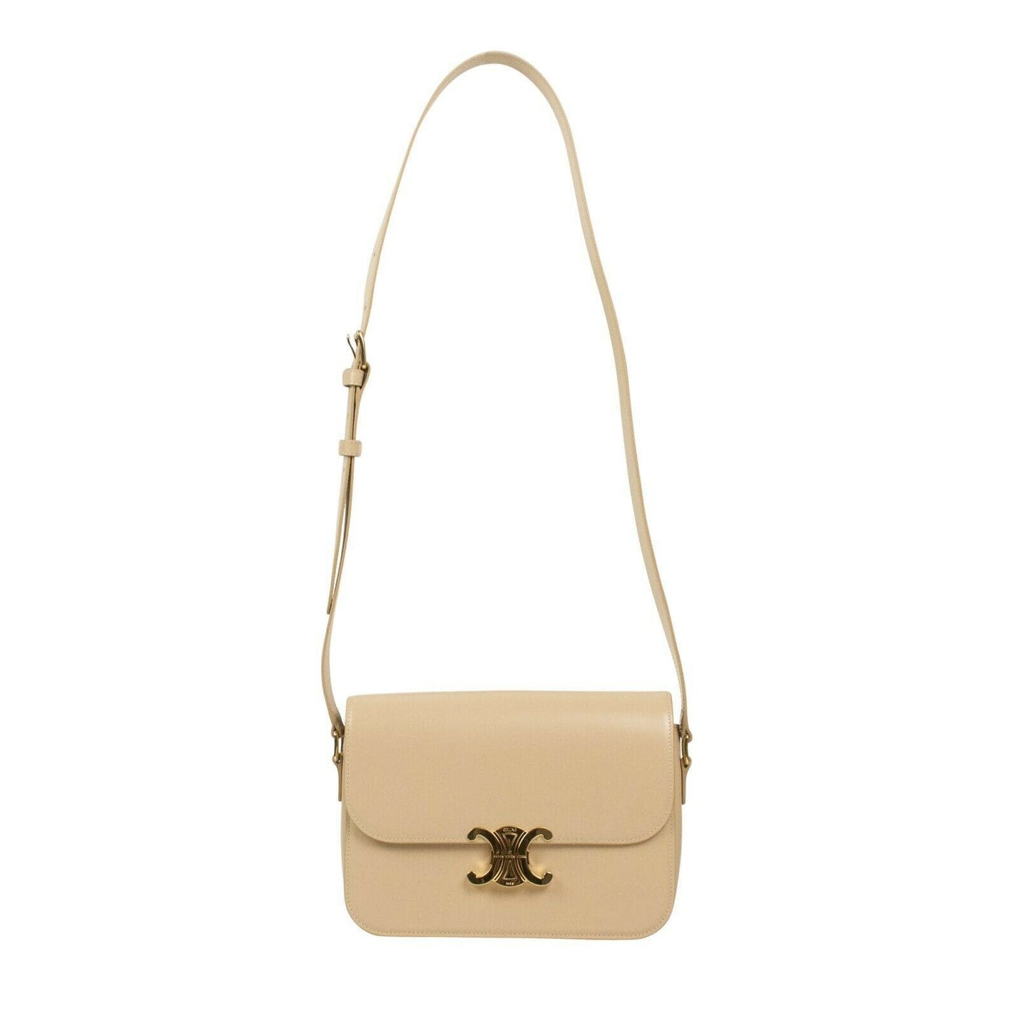 Shiny Calfskin Leather Medium Triomphe Cross Body Bag - Nude