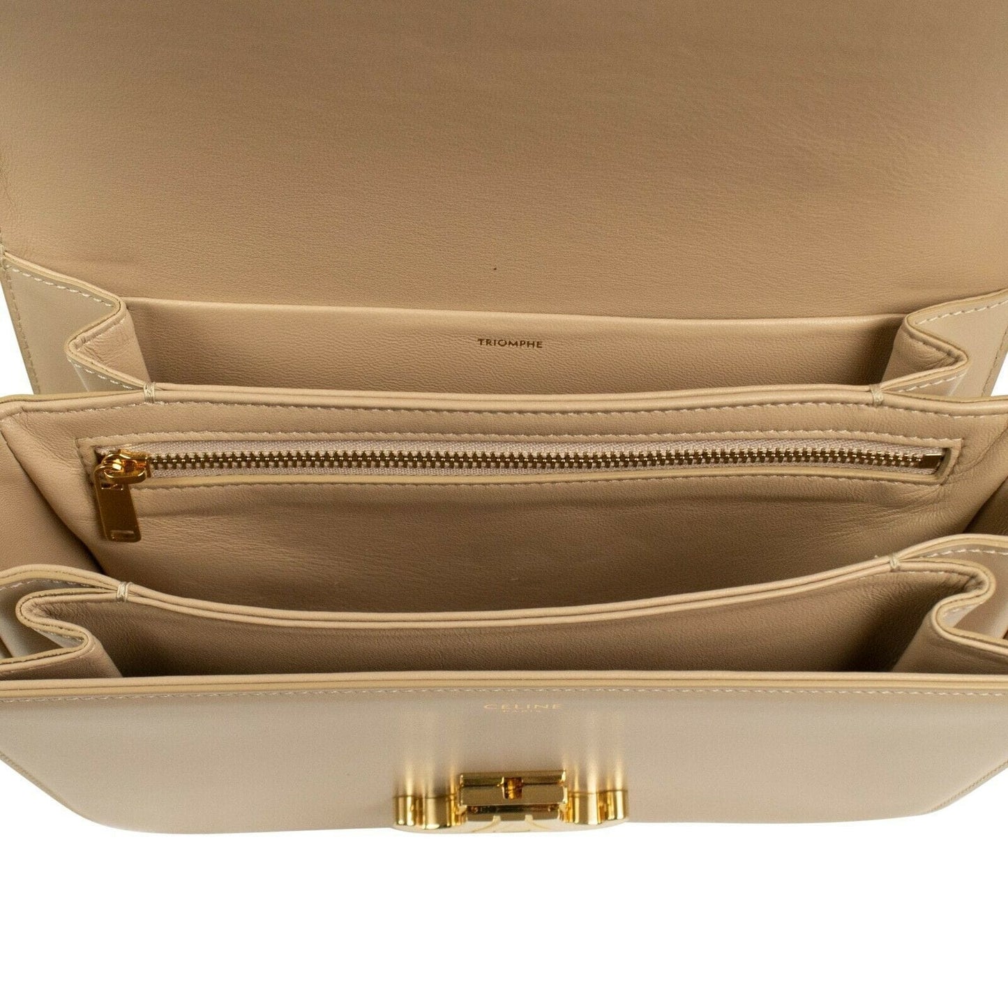 Shiny Calfskin Leather Medium Triomphe Cross Body Bag - Nude