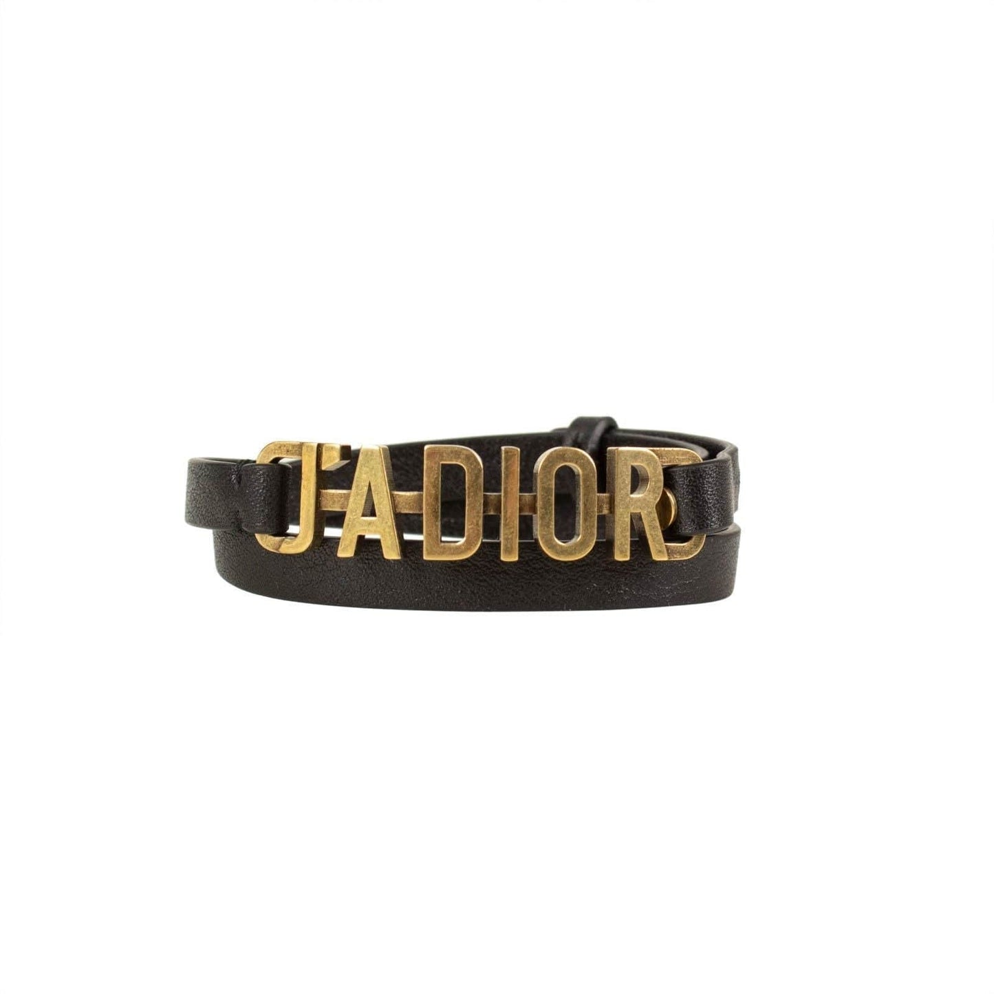 Black Antique Gold 'J'Adior' Leather Two Loop Bracelet