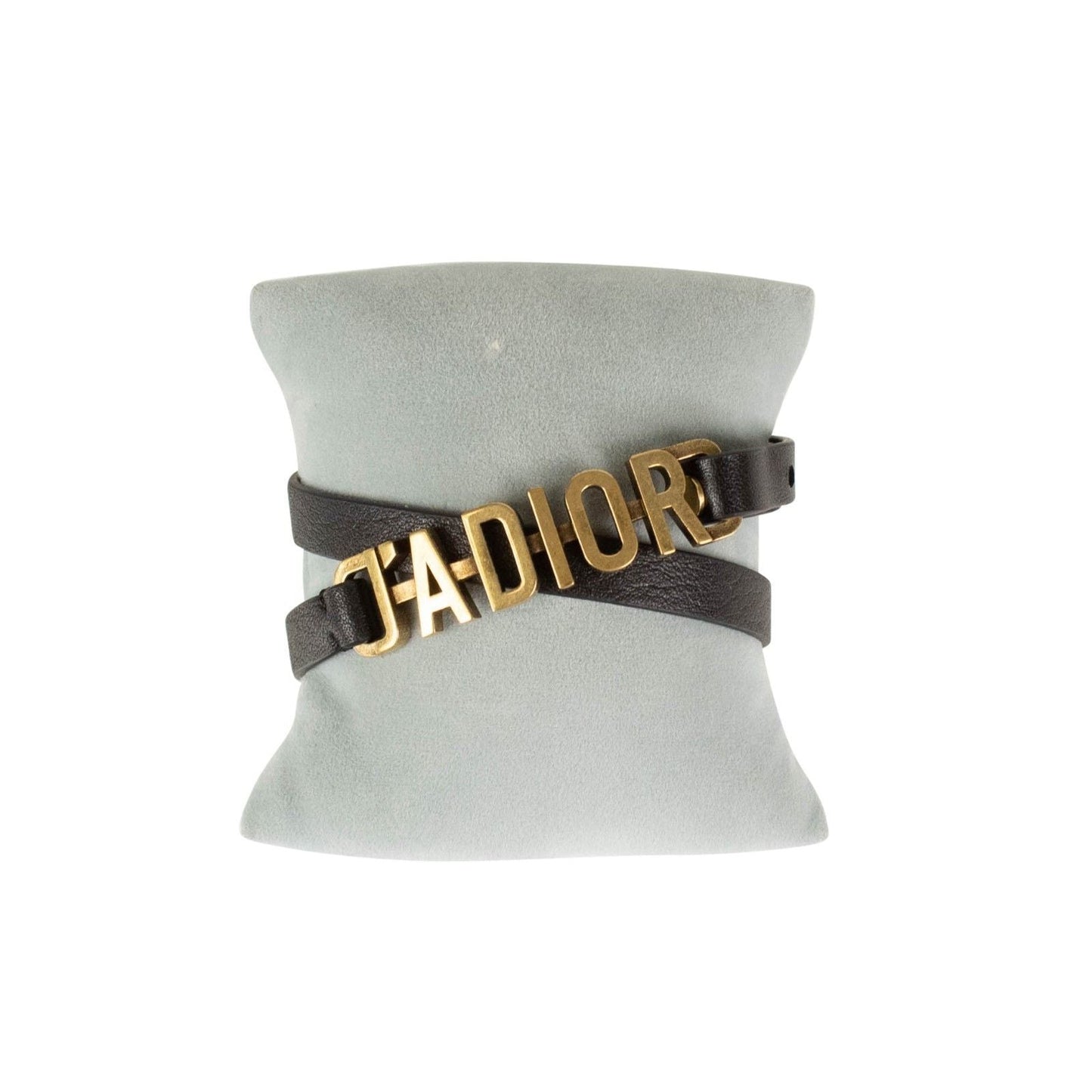 Black Antique Gold 'J'Adior' Leather Two Loop Bracelet
