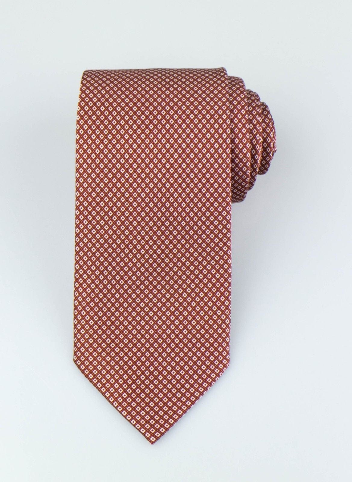 Brown With White Pattern 100% Silk Neck Tie