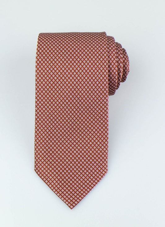 Brown With White Pattern 100% Silk Neck Tie