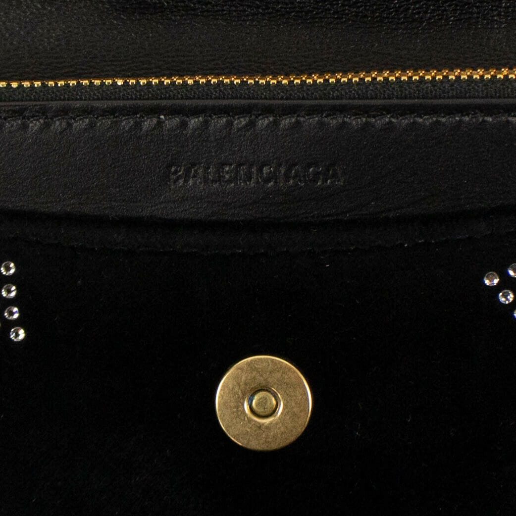 Velvet With Silver Eiffel Tower Embellished Shoulder Bag - Black