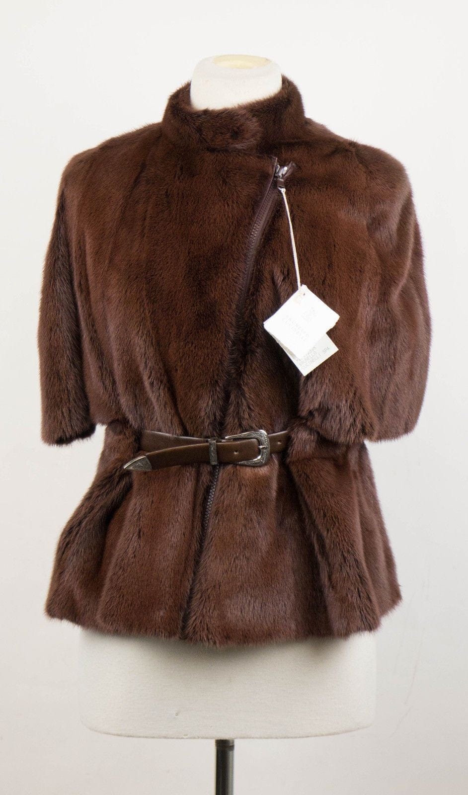 Brunello Cucinelli Brown Mink Fur W/ Leather Belt Jacket Coat 6/42 $21250