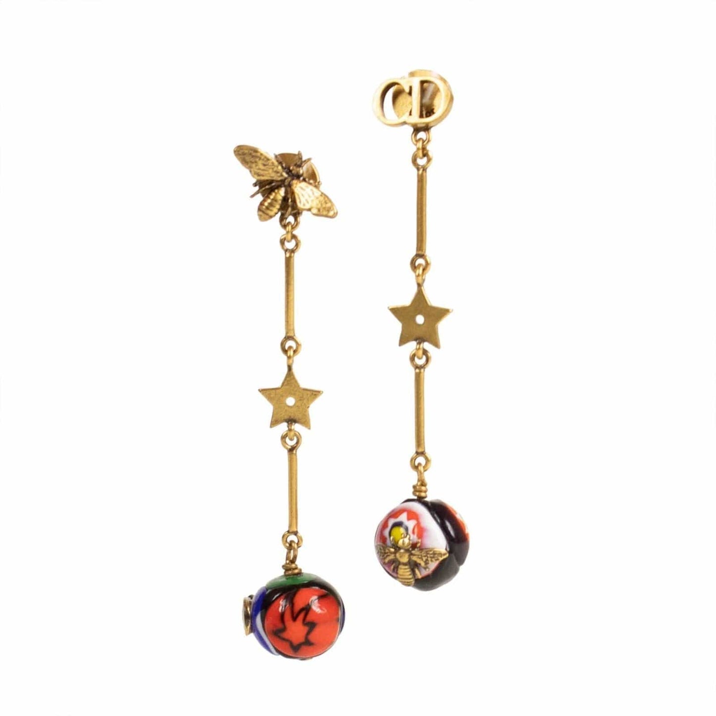 Antique Gold/Multi-Color Long Double Glass Bead Earrings