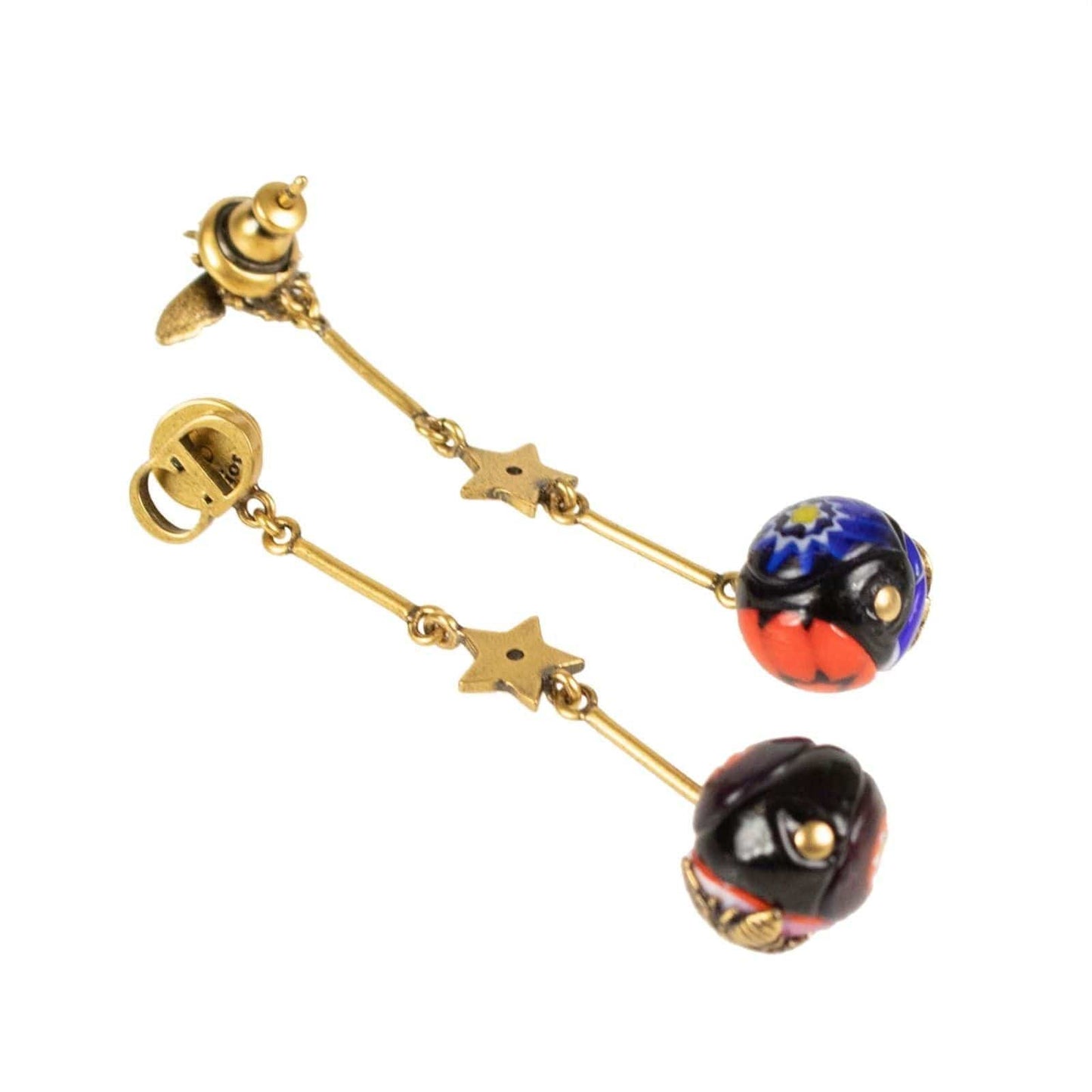 Antique Gold/Multi-Color Long Double Glass Bead Earrings
