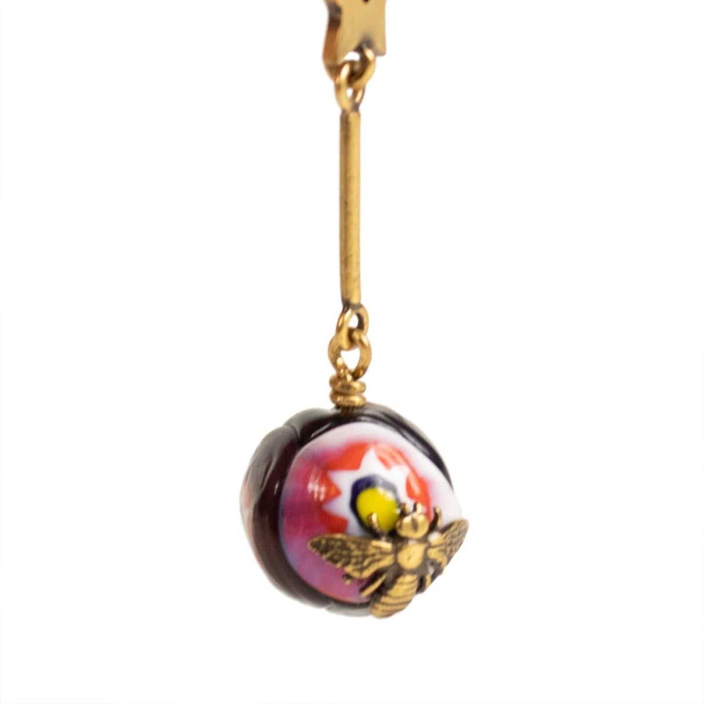 Antique Gold/Multi-Color Long Double Glass Bead Earrings
