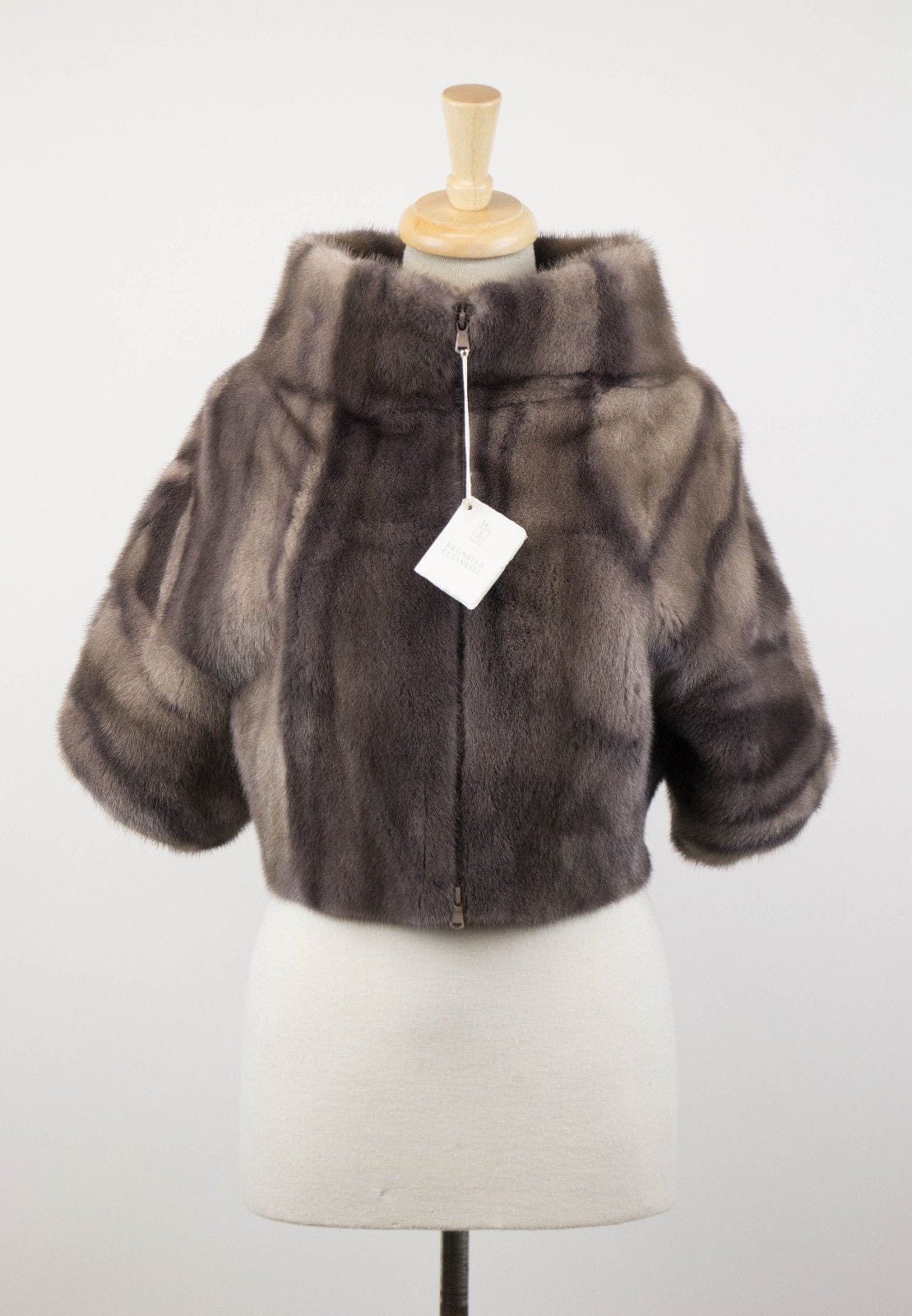 Brunello Cucinelli Marble Brown Mink Fur Jacket Coat Cape Size 6/42 $18670