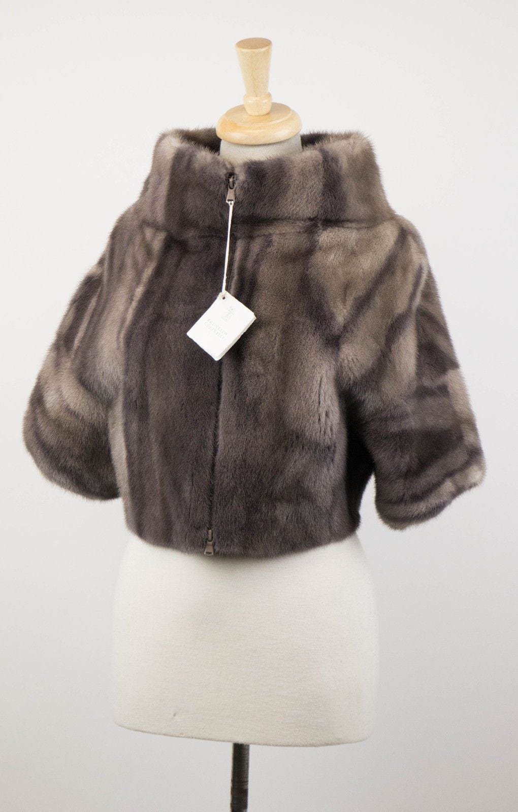 Brunello Cucinelli Marble Brown Mink Fur Jacket Coat Cape Size 6/42 $18670