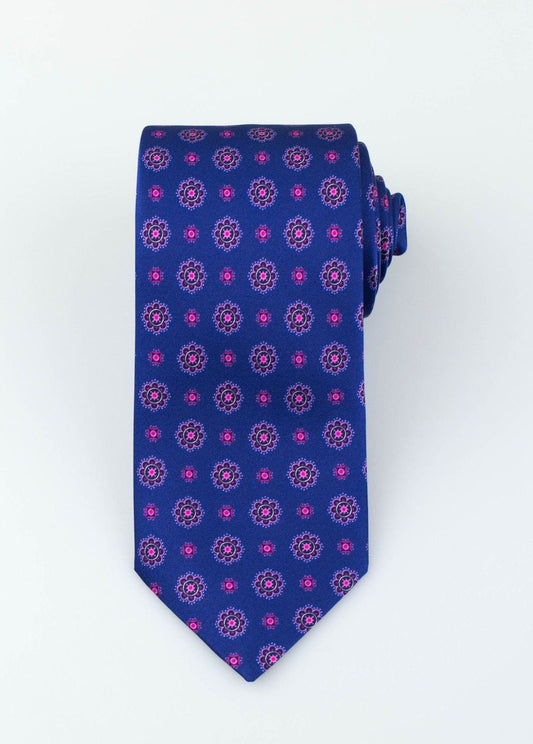 Blue With Floral Pattern 100% Silk Neck Tie