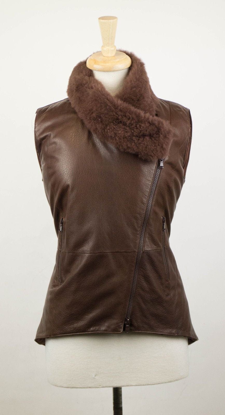 Brunello Cucinelli Women's Brown Leather Jacket W/ Fur Vest Size 6/42 $5445