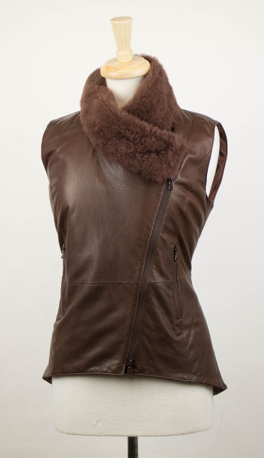 Brunello Cucinelli Women's Brown Leather Jacket W/ Fur Vest Size 6/42 $5445