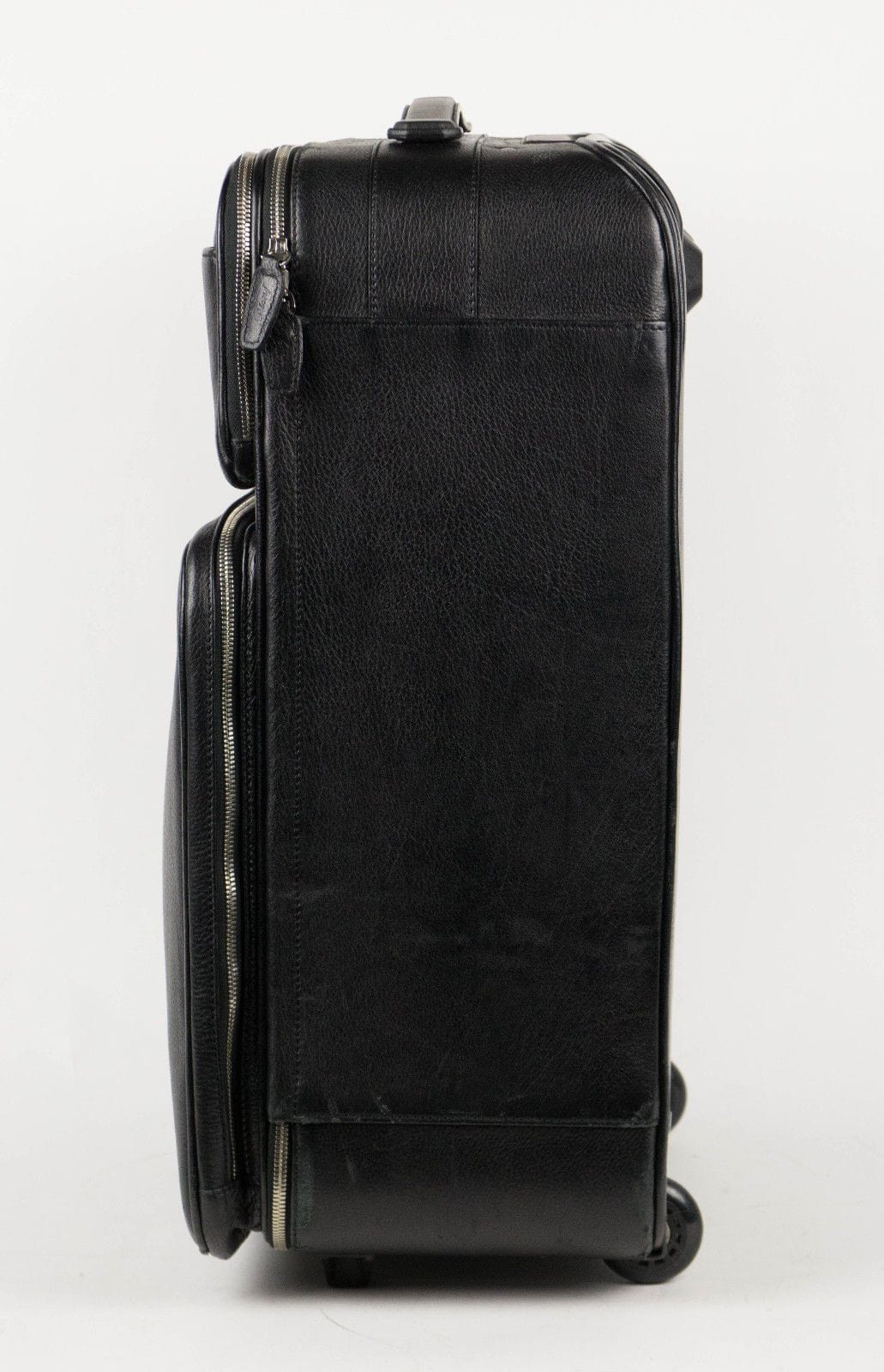 Pebbled Leather Trolley Rolling Suitcase - Black