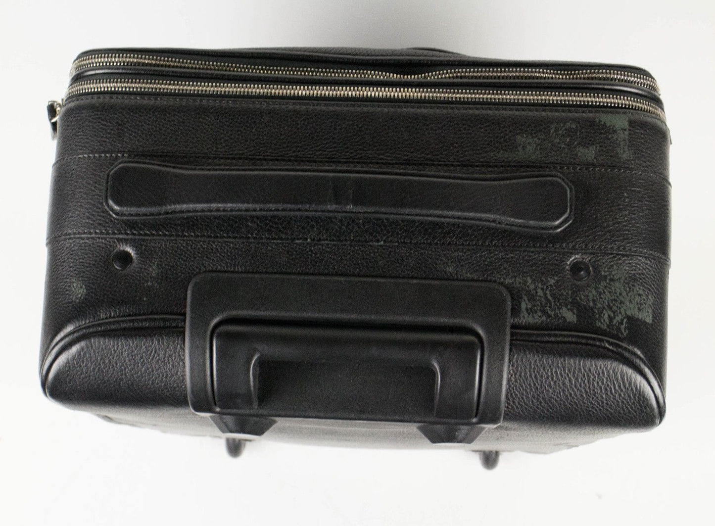 Pebbled Leather Trolley Rolling Suitcase - Black