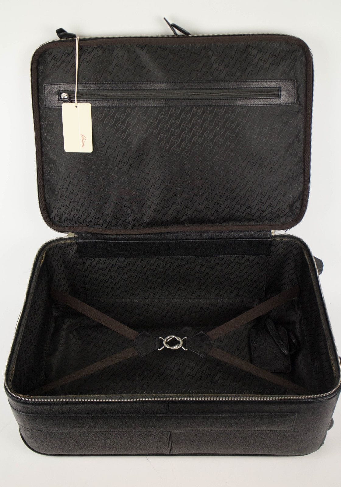 Pebbled Leather Trolley Rolling Suitcase - Black